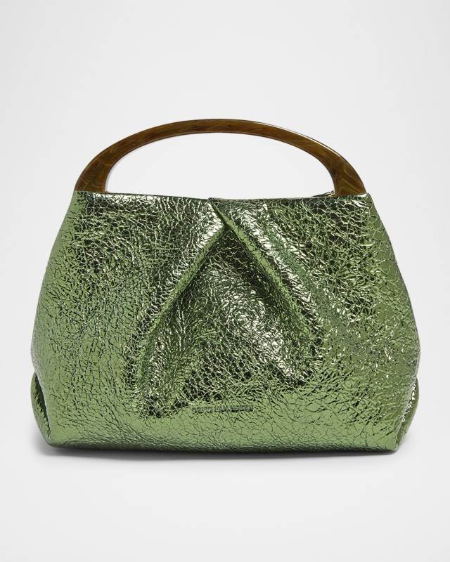 Crinkled Metallic Leather Mini Crossbody Bag